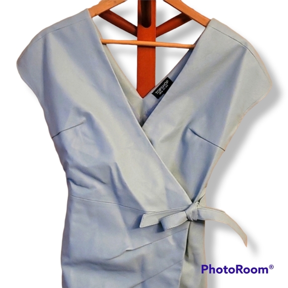 Topshop Dresses & Skirts - Baby Blue Faux-Leather Wrap Midi Dress